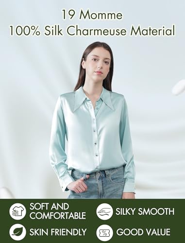Silk Blouses for Women Long Sleeve Women’s 100% Pure Silk Blouses Elegant Button Down Shirt Smooth Tops Cool Shirts