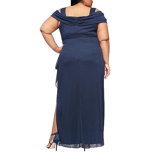 41HgGX5dK7L.jpg Women's Cold Shoulder Mother of The Bride Dress W/Ruched Skirt, Formal Event, Wedding Guest Gown (Plus Size)