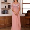 Lace Long Mother Dress for Women with Pleated Sequin Cape Scoop Illusion Chiffon Formal Dresses RA035