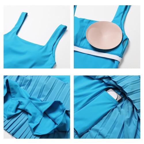 Tennis Skirt with Inner Lining Golf Pleated Skirt Suit Double Layer Design Dresses Workout Dress with Pockets