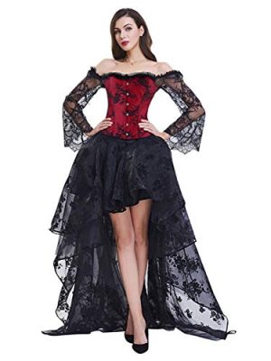 41IWArpAvrL.jpg Women's Steampunk Victorian Off Shoulder Corset Top With High Low Skirt