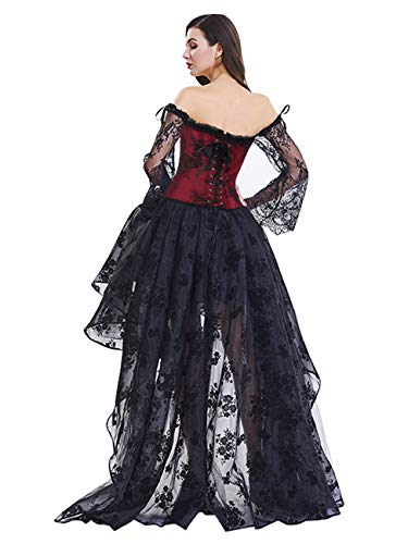 41JZ39xSehL.jpg Women's Steampunk Victorian Off Shoulder Corset Top With High Low Skirt