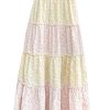 Women's Plaid Print Tiered Layer A Line Ruffle Hem Loose Fit Casual Long Maxi Skirts