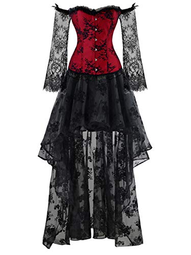 41KQ4eKtugL.jpg Women's Steampunk Victorian Off Shoulder Corset Top With High Low Skirt