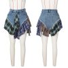 Gothic European and American Women's Clothing, Sexy Irregular Plaid Skirt, Design Sense Patchwork Denim Short Skirt