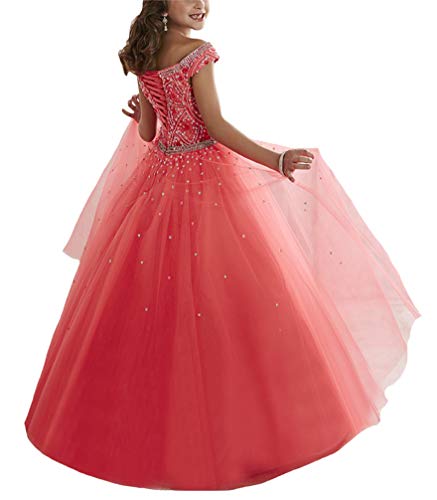 Girls' Off The Shoulder Pageant Dresses Tulle Aline Princess Prom Dress Formal Ball Gowns TF017