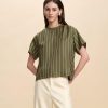 Women 100% Silk Tee Shirts Short Sleeve Striped T-Shirt Summer Business Casual Mulberry Silk Tshirts Crewneck Tops