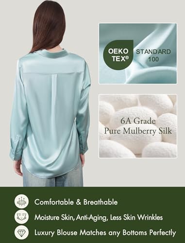 Silk Blouses for Women Long Sleeve Women’s 100% Pure Silk Blouses Elegant Button Down Shirt Smooth Tops Cool Shirts