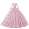 41ORtQOsikL.jpg Juniors' Long Sleeve Quinceanera Dresses V Neck Puffy Ball Gown Sweet 16 Lace Prom Dresses for Teens