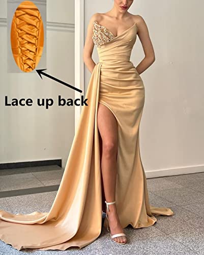 Beaded Prom Dresses 2025 Strapless Mermaid Spakly Formal Dresses Evening Gowns with Slit