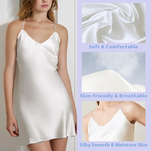 100% Mulberry Silk Nightgown for Women - 19 Momme Silk Sexy Lingerie, Sleeveless Slip Dress