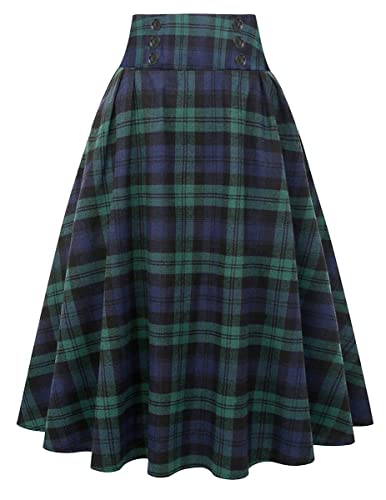 41PWDaePaL.jpg Plaid Skirt for Womens High Waist Aline Pleated Midi Skirts