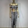 Women Stripe Off Shoulder Crop Top and High Waist Skirt Two Piece Sets Celebrity Evening Club Party Outfits
