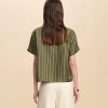 Women 100% Silk Tee Shirts Short Sleeve Striped T-Shirt Summer Business Casual Mulberry Silk Tshirts Crewneck Tops