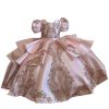 Vintage Gold Embellishment Mini Quinceanera Prom Pageant Dresses for Little Girls Toddler Cupcake Long Train