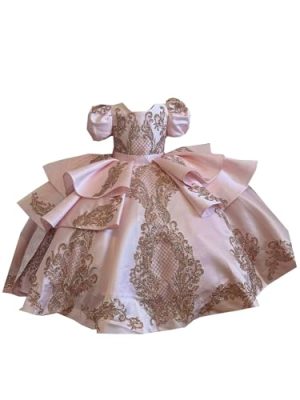 Vintage Gold Embellishment Mini Quinceanera Prom Pageant Dresses for Little Girls Toddler Cupcake Long Train