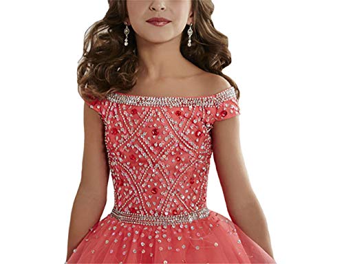 Girls' Off The Shoulder Pageant Dresses Tulle Aline Princess Prom Dress Formal Ball Gowns TF017