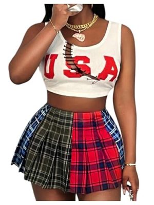 Women's Plaid Pleated Mini Skirt High Waisted A Line Y2k Skater Skirts