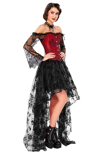 41SAN7myHCL.jpg Women's Steampunk Victorian Off Shoulder Corset Top With High Low Skirt