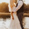 Women's Wedding Dresses Chic Lace Evening Dresses V Neck Ruffle Sleeves Beachy Boho Outdoorsy Wedding Gowns