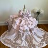 Vintage Gold Embellishment Mini Quinceanera Prom Pageant Dresses for Little Girls Toddler Cupcake Long Train