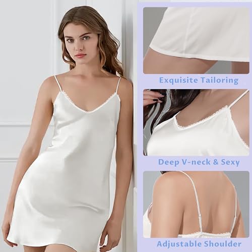 100% Mulberry Silk Nightgown for Women - 19 Momme Silk Sexy Lingerie, Sleeveless Slip Dress