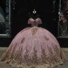 Bling Sequined Pearls Gold Embellishment Ball Gown Sweet 16 Quinceanera Dresses 2025 Mexican XV
