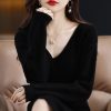 Women 100% Cashmere Wool Dress Sweater Long High-Grade Knitted V-Neck Pullover Solid Wool Dress