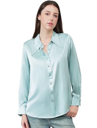 Silk Blouses for Women Long Sleeve Women’s 100% Pure Silk Blouses Elegant Button Down Shirt Smooth Tops Cool Shirts