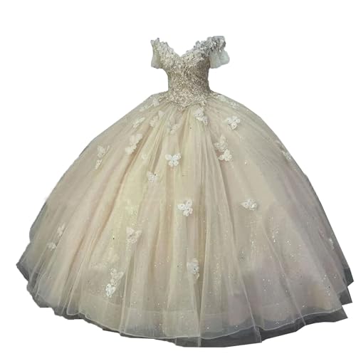 41VnDxi7JxL.jpg Quinceanera Dress Sparkling Butterfly Long Ball Gown Prom Dress Lace Appliques Party Ball Gown Sweet 15 Dress