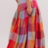 Women's Multicolour Plaid Print Ruched High Waist Casual Maxi Skirt