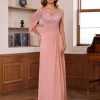 Lace Appliques Mother of The Bride Dress for Women Long Chiffon Cape Sleeve Lace Mother Groom Dresses RO209