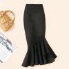 Long Mid- Skirt Women Size Mermaid Style Ladies Waist Ruffles Winter Skirts
