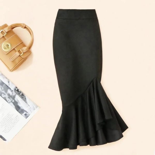 41ZRNy0nw9L.jpg Long Mid- Skirt Women Size Mermaid Style Ladies Waist Ruffles Winter Skirts