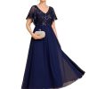 Women's Formal Dress V-Neck Sequin Applique Ruffles Sleeves Backless A-Line Evening Dresses 01583