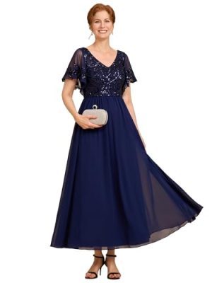 Women's Formal Dress V-Neck Sequin Applique Ruffles Sleeves Backless A-Line Evening Dresses 01583