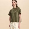 Women 100% Silk Tee Shirts Short Sleeve Striped T-Shirt Summer Business Casual Mulberry Silk Tshirts Crewneck Tops