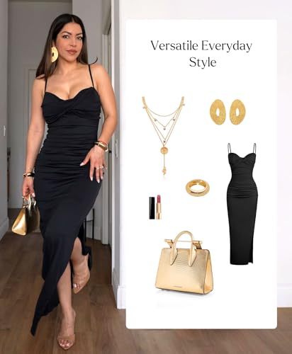 Women's Summer Maxi Dress - Shapewear Long Formal Cocktail Party Dresses Ruched Bodycon Dress