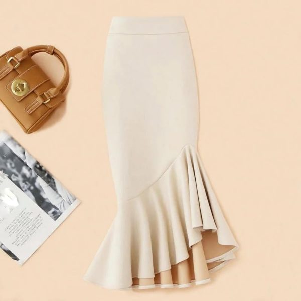 41aRbgPsYL.jpg Long Mid- Skirt Women Size Mermaid Style Ladies Waist Ruffles Winter Skirts