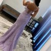 Women's Lace Mermaid Prom Dresses Long with Slit Mermaid Spaghetti Straps Backless Formal Evening Gowns YZTS099
