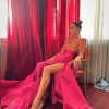 Mock Turtle Neck Prom Dresses Half Sleeve Formal Gowns Sequins Satin Evening Dress A-Line Ball Gown Slit JS0005