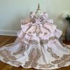 Vintage Gold Embellishment Mini Quinceanera Prom Pageant Dresses for Little Girls Toddler Cupcake Long Train
