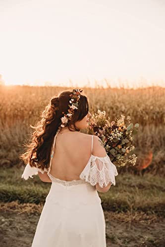 41ekM-W-E3L.jpg Women's Wedding Dresses Chic Lace Evening Dresses V Neck Ruffle Sleeves Beachy Boho Outdoorsy Wedding Gowns