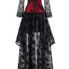 41f6MhAUVfL.jpg Women's Steampunk Victorian Off Shoulder Corset Top With High Low Skirt