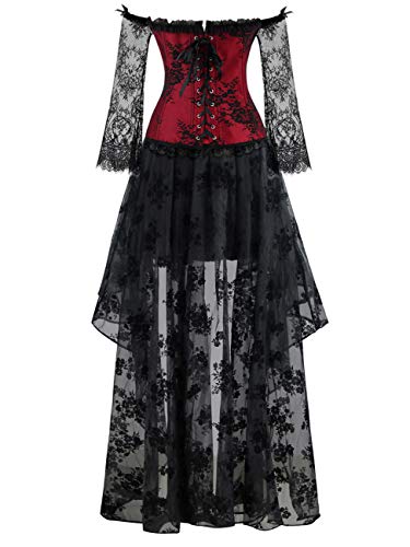 41f6MhAUVfL.jpg Women's Steampunk Victorian Off Shoulder Corset Top With High Low Skirt