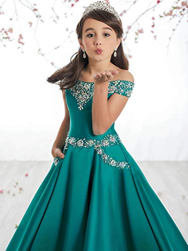 Flower Girls Off The Shoulder Pageant Dresses Long Princess Birthday Formal Party Ball Gowns Aline with Pockets