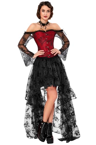 41gRblRA88L.jpg Women's Steampunk Victorian Off Shoulder Corset Top With High Low Skirt