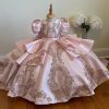 Vintage Gold Embellishment Mini Quinceanera Prom Pageant Dresses for Little Girls Toddler Cupcake Long Train