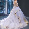 Gold Lace Beading Wedding Dresses for Women Tulle Prom Quinceanera Dress Off The Shoulder 2025