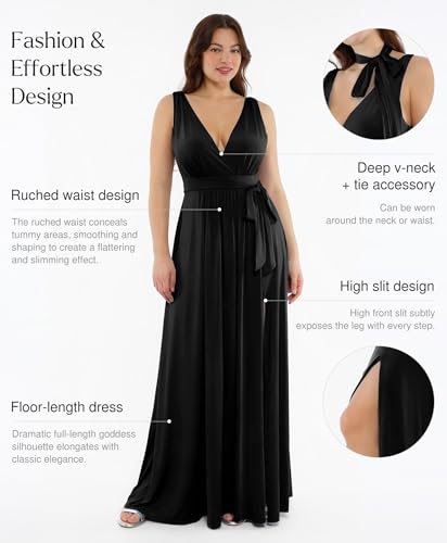 41gkHGo0NjL.jpg Women Formal Wedding Guest Dress - Shapewear Bridesmaid Dresses Built-in Bra Floor Length Prom Dress with Tie